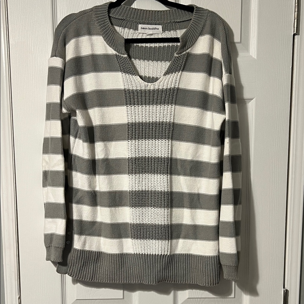 Neon Buddha Charcoal and White Striped Sweater